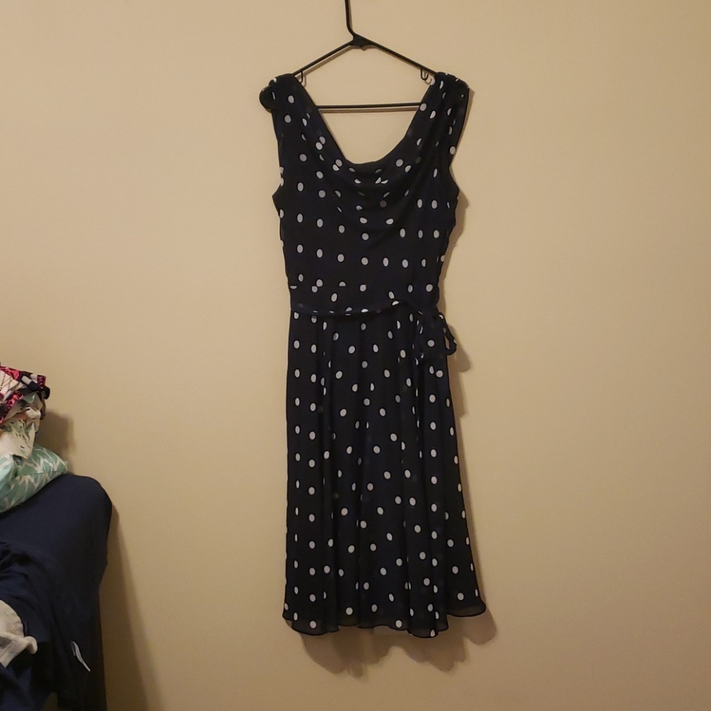 Navy dress with white polkadots